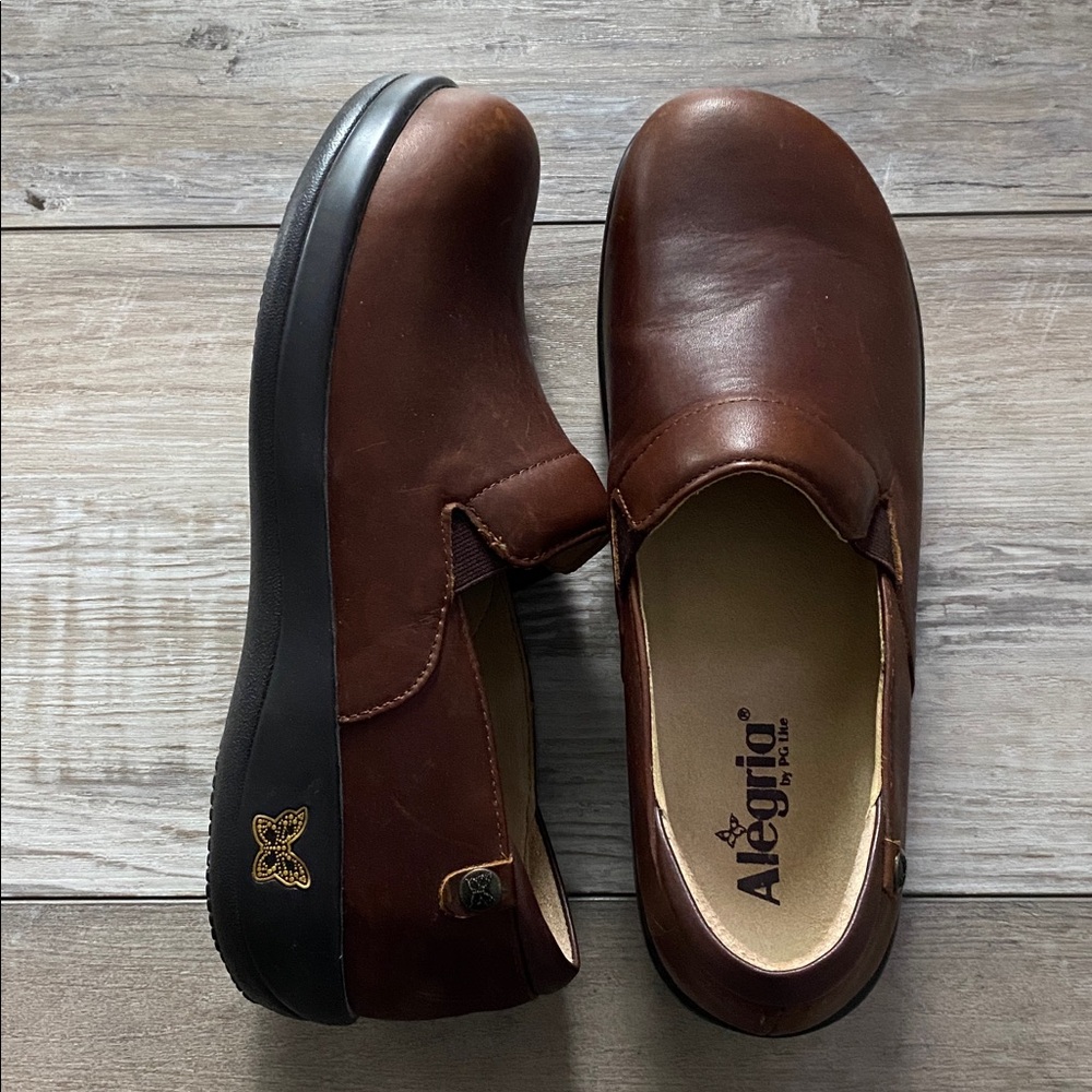 Alegria Chestnut Leather Slip-On Loafers